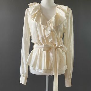 Kenneth Cole cream ruffled wrap blouse